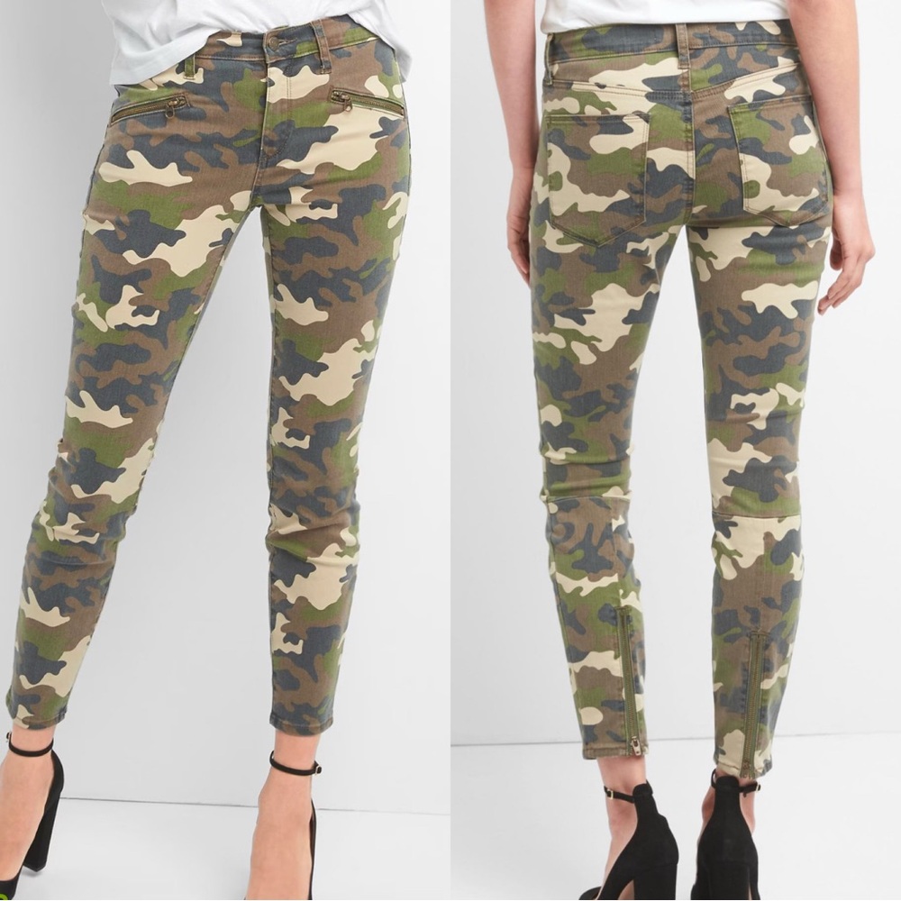 Gap women’s mid rise camo zip true skinny jeans size 25